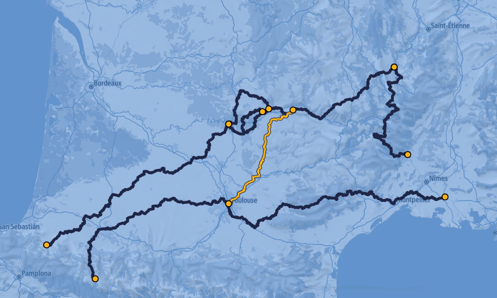 Carte Voie Conques - Toulouse / GR62b® GR36® GR46®